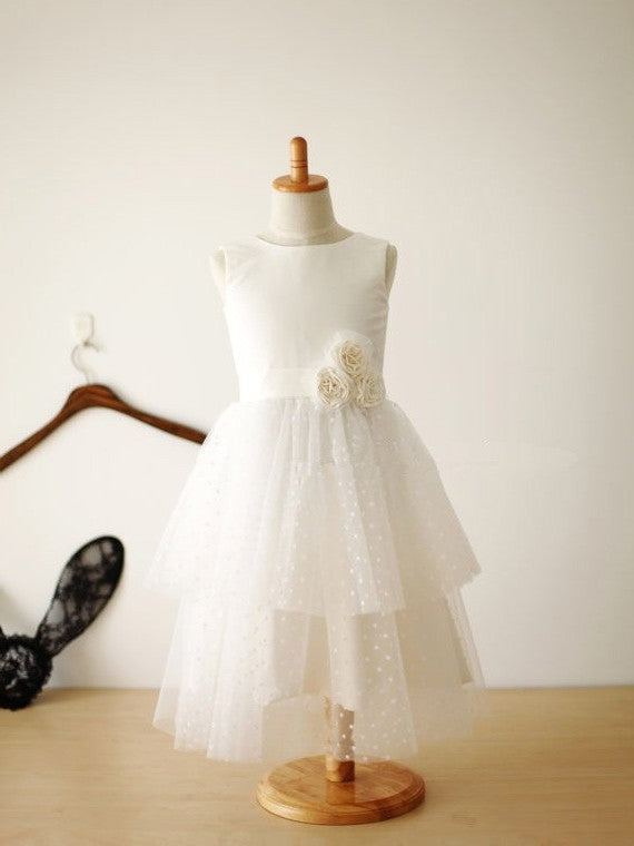 Flower Sleeveless Jewel A-line/Princess Hand-Made Long Tulle Dresses